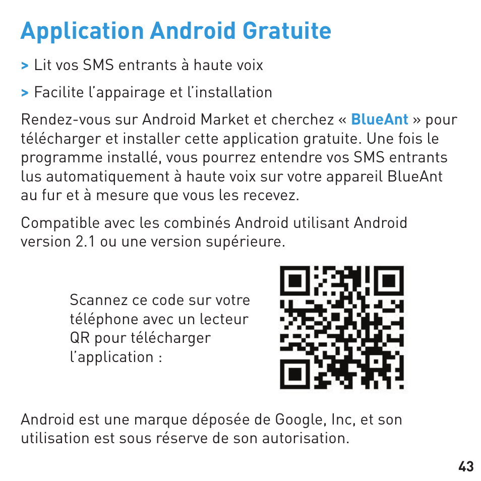 Application android gratuite | BlueAnt CONNECT Bluetooth Earpiece User Manual | Page 43 / 76