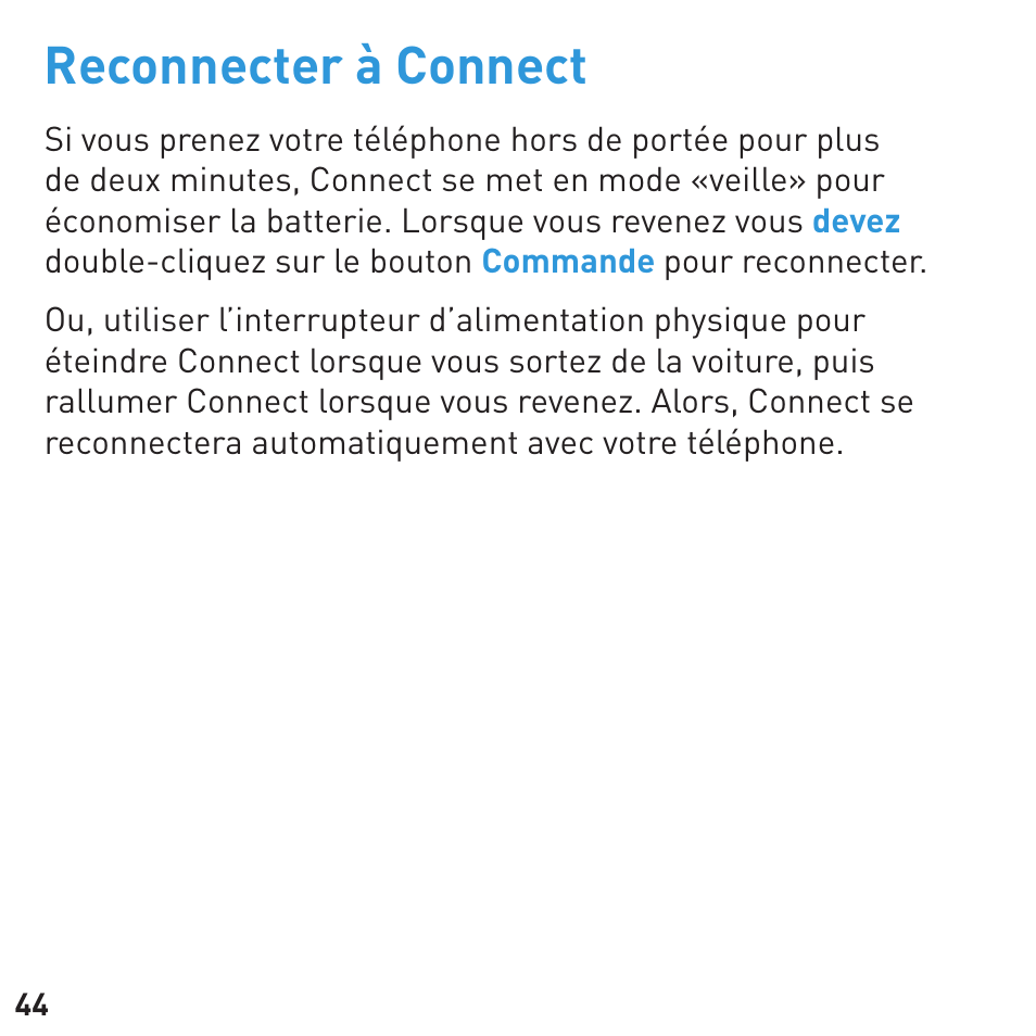 Reconnecter à connect | BlueAnt CONNECT Bluetooth Earpiece User Manual | Page 44 / 76