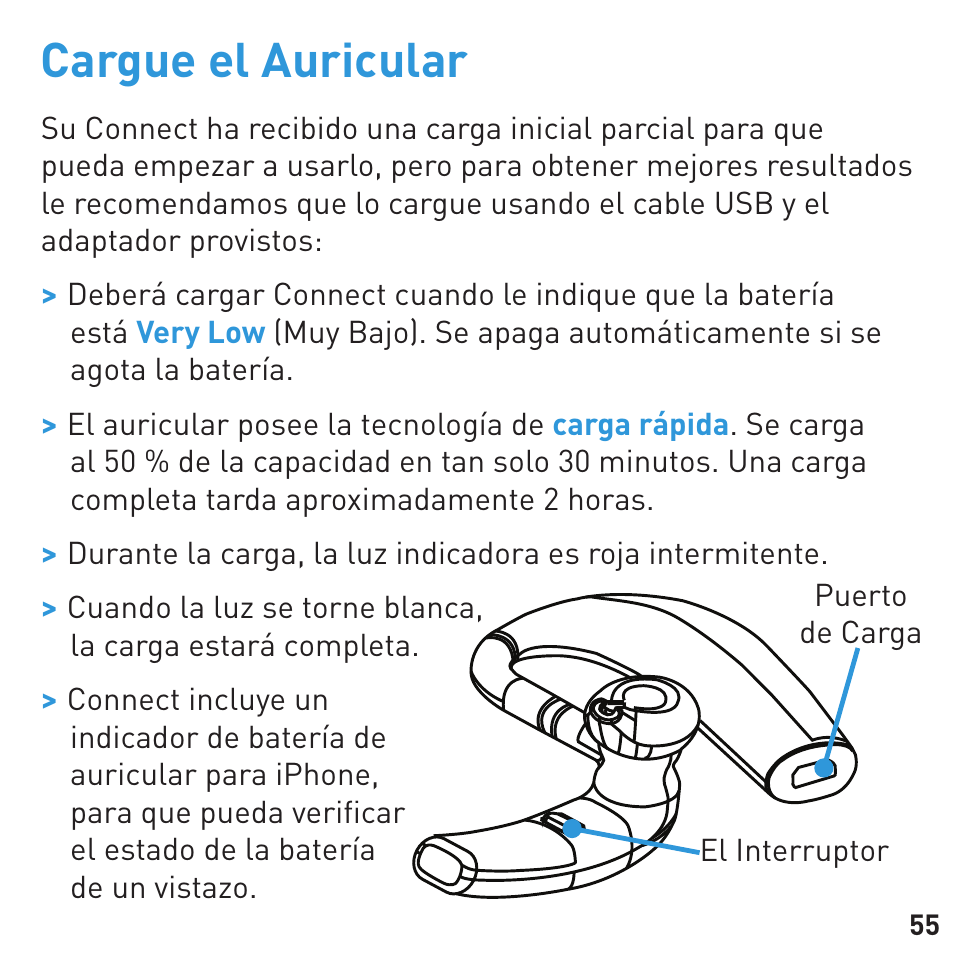 Cargue el auricular | BlueAnt CONNECT Bluetooth Earpiece User Manual | Page 55 / 76