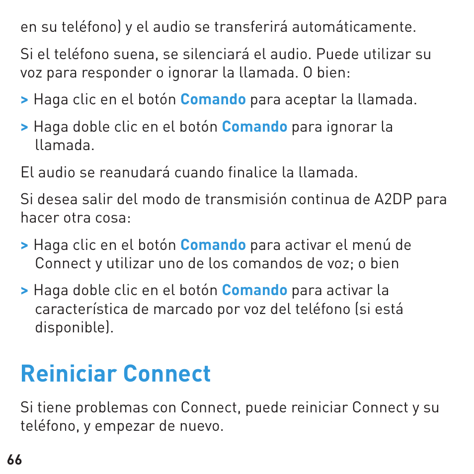 Reiniciar connect | BlueAnt CONNECT Bluetooth Earpiece User Manual | Page 66 / 76