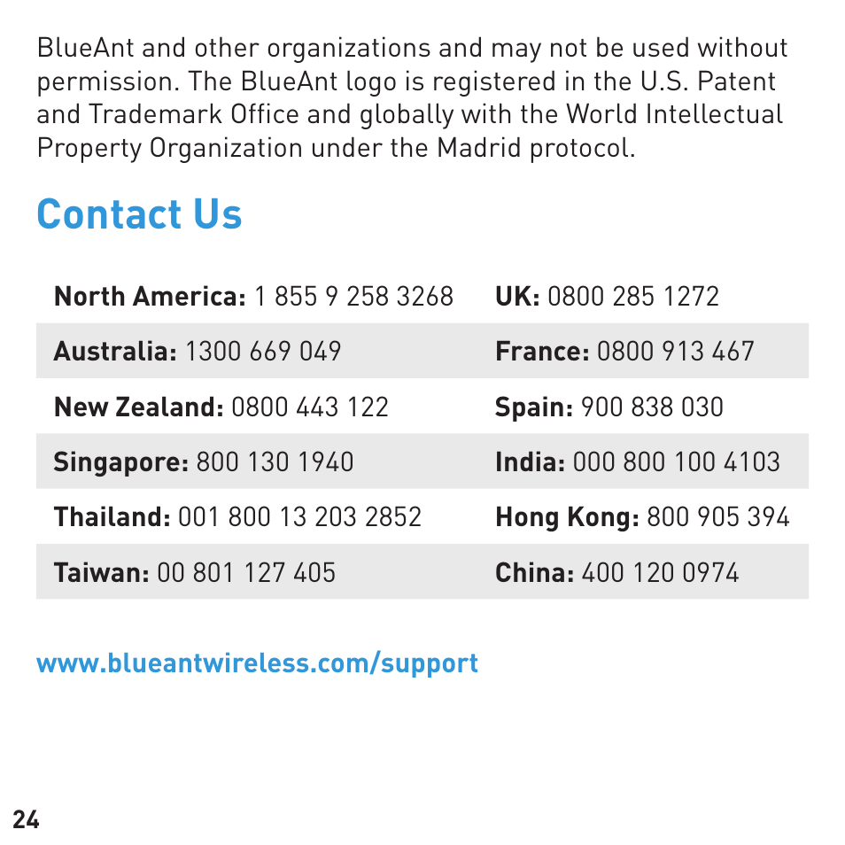 Contact us | BlueAnt Q3 Premium Smartphone Earpiece User Manual | Page 24 / 80