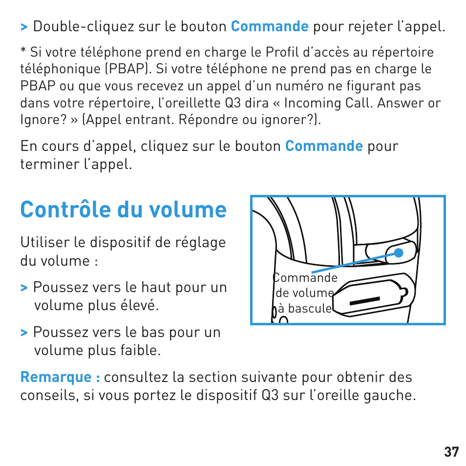 Contrôle du volume | BlueAnt Q3 Premium Smartphone Earpiece User Manual | Page 37 / 80