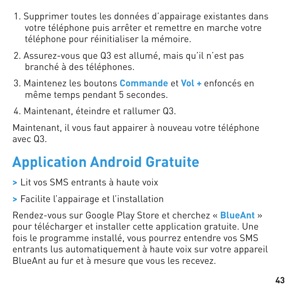 Application android gratuite | BlueAnt Q3 Premium Smartphone Earpiece User Manual | Page 43 / 80