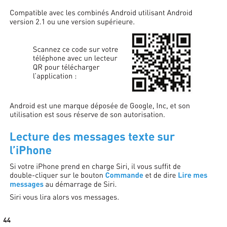 Lecture des messages texte sur l’iphone | BlueAnt Q3 Premium Smartphone Earpiece User Manual | Page 44 / 80