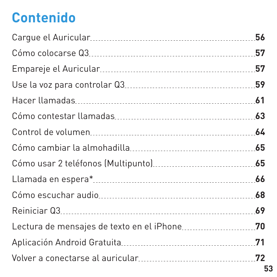 BlueAnt Q3 Premium Smartphone Earpiece User Manual | Page 53 / 80