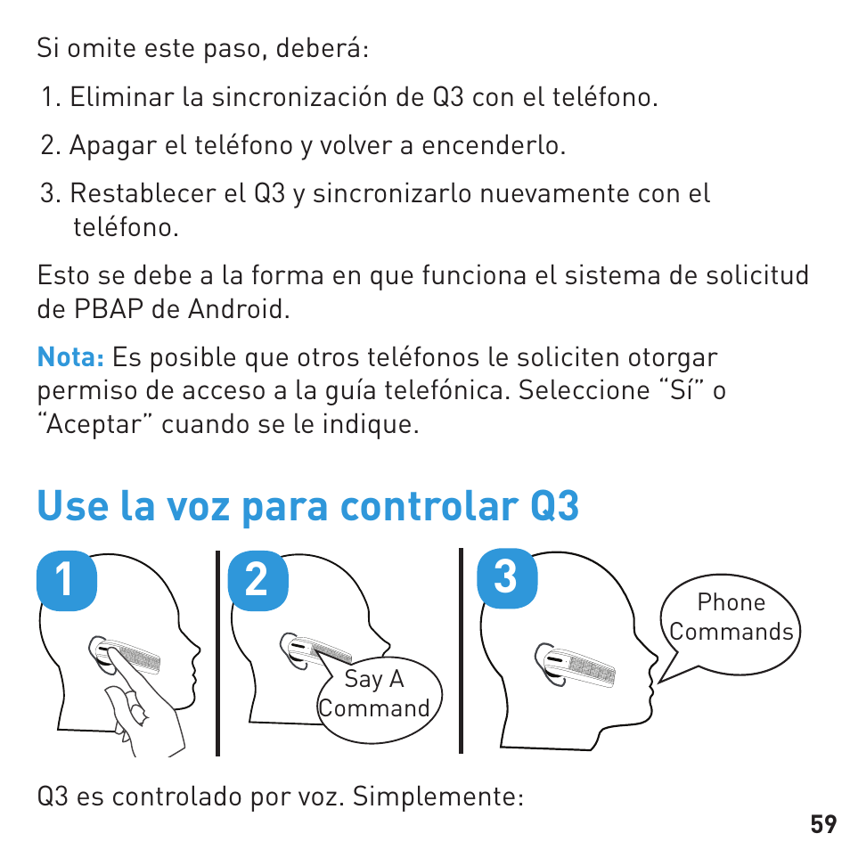 Use la voz para controlar q3 | BlueAnt Q3 Premium Smartphone Earpiece User Manual | Page 59 / 80