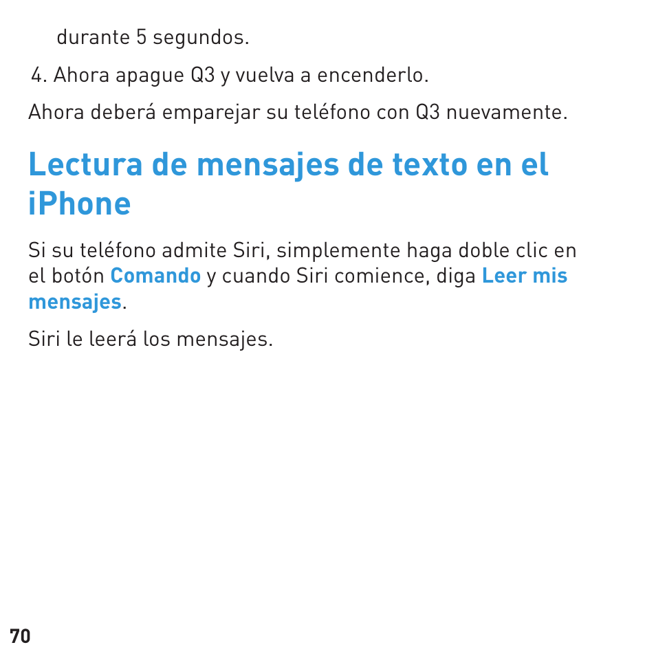 Lectura de mensajes de texto en el iphone | BlueAnt Q3 Premium Smartphone Earpiece User Manual | Page 70 / 80