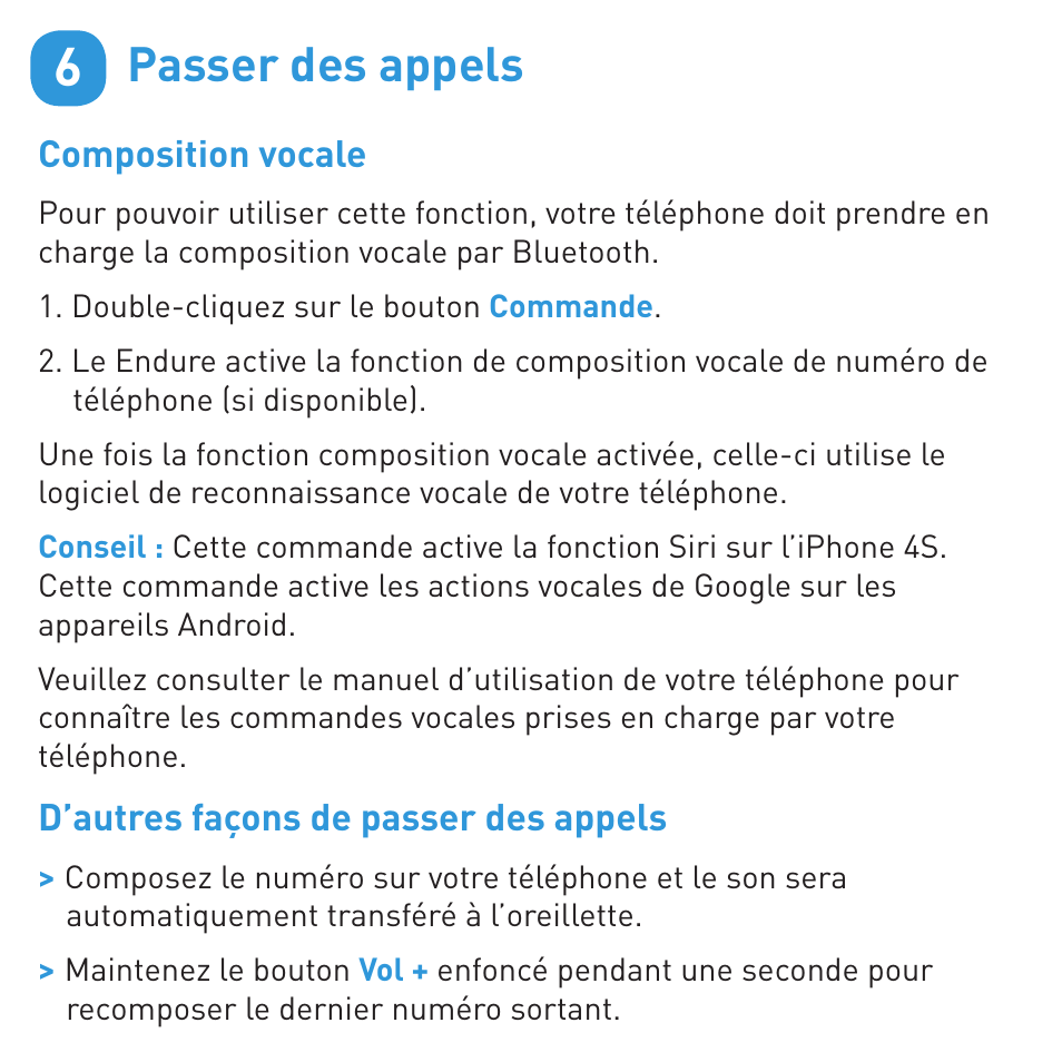 Passer des appels | BlueAnt ENDURE Rugged Bluetooth Earpiece User Manual | Page 19 / 44
