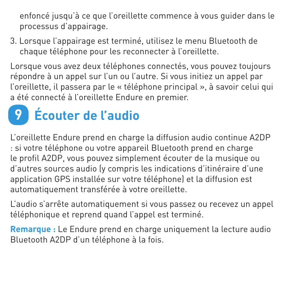 Écouter de l’audio | BlueAnt ENDURE Rugged Bluetooth Earpiece User Manual | Page 21 / 44
