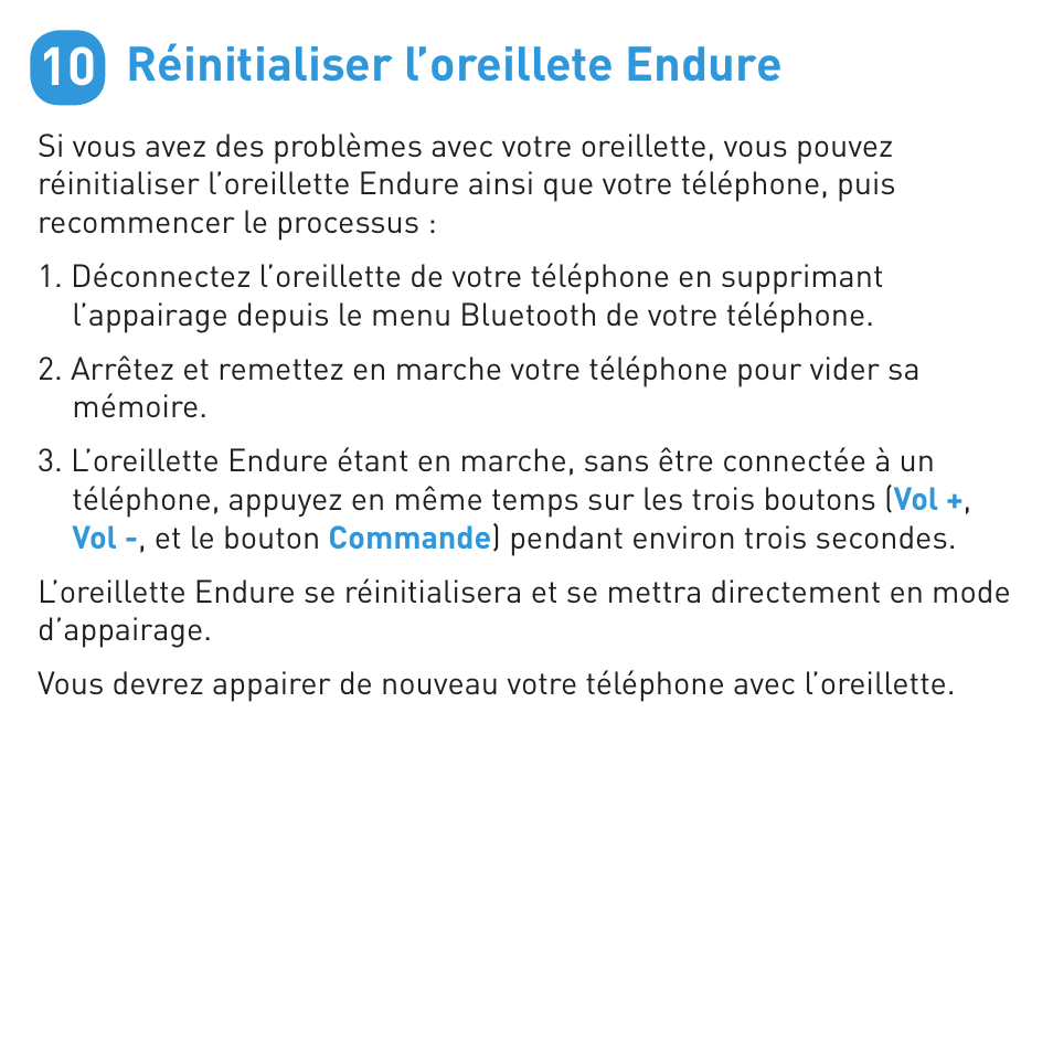Réinitialiser l’oreillete endure | BlueAnt ENDURE Rugged Bluetooth Earpiece User Manual | Page 22 / 44