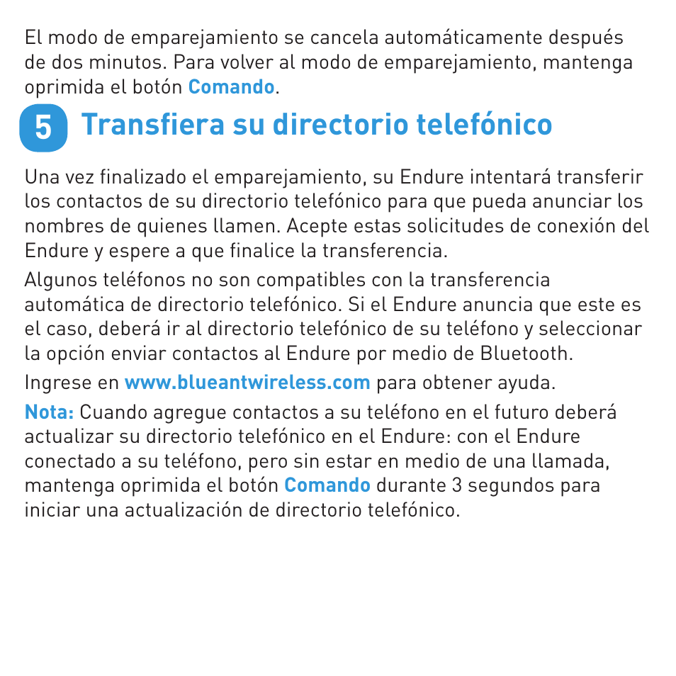 Transﬁ era su directorio telefónico | BlueAnt ENDURE Rugged Bluetooth Earpiece User Manual | Page 33 / 44