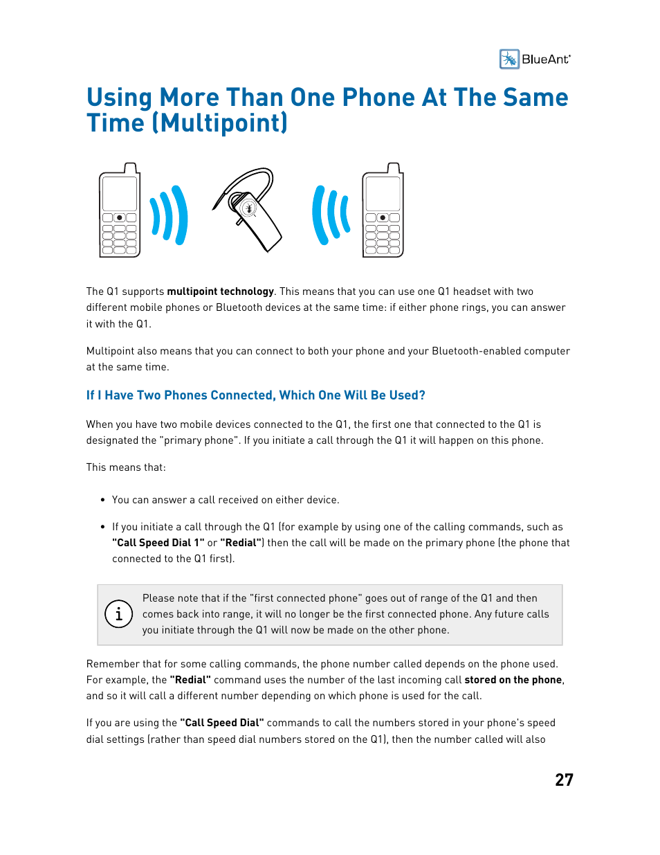 BlueAnt Q1 Voice Controlled Headset User Manual | Page 27 / 42