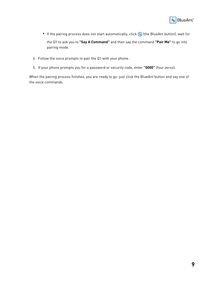 BlueAnt Q1 Voice Controlled Headset User Manual | Page 9 / 42