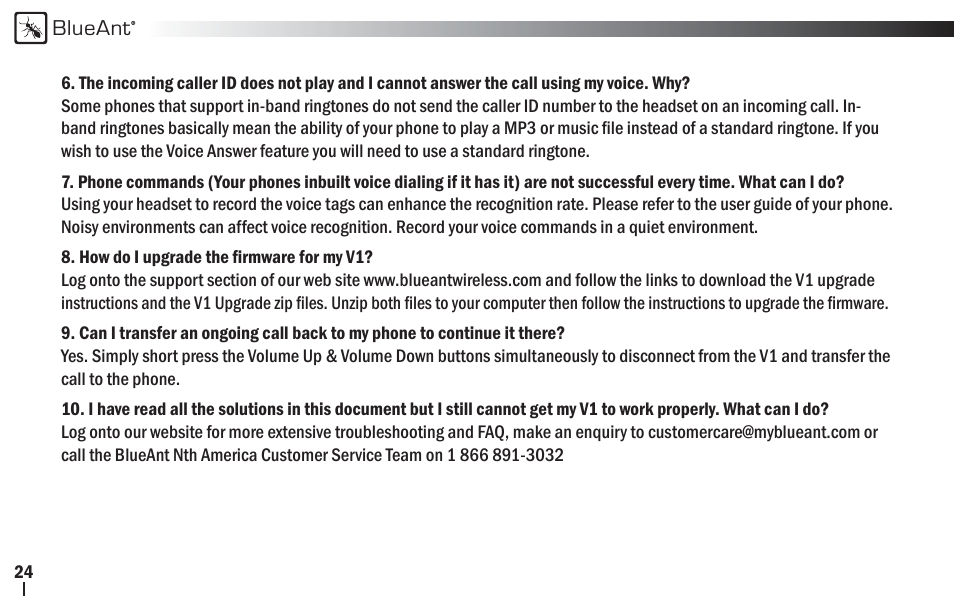 BlueAnt V1x Voice Controlled Headset User Manual | Page 24 / 28