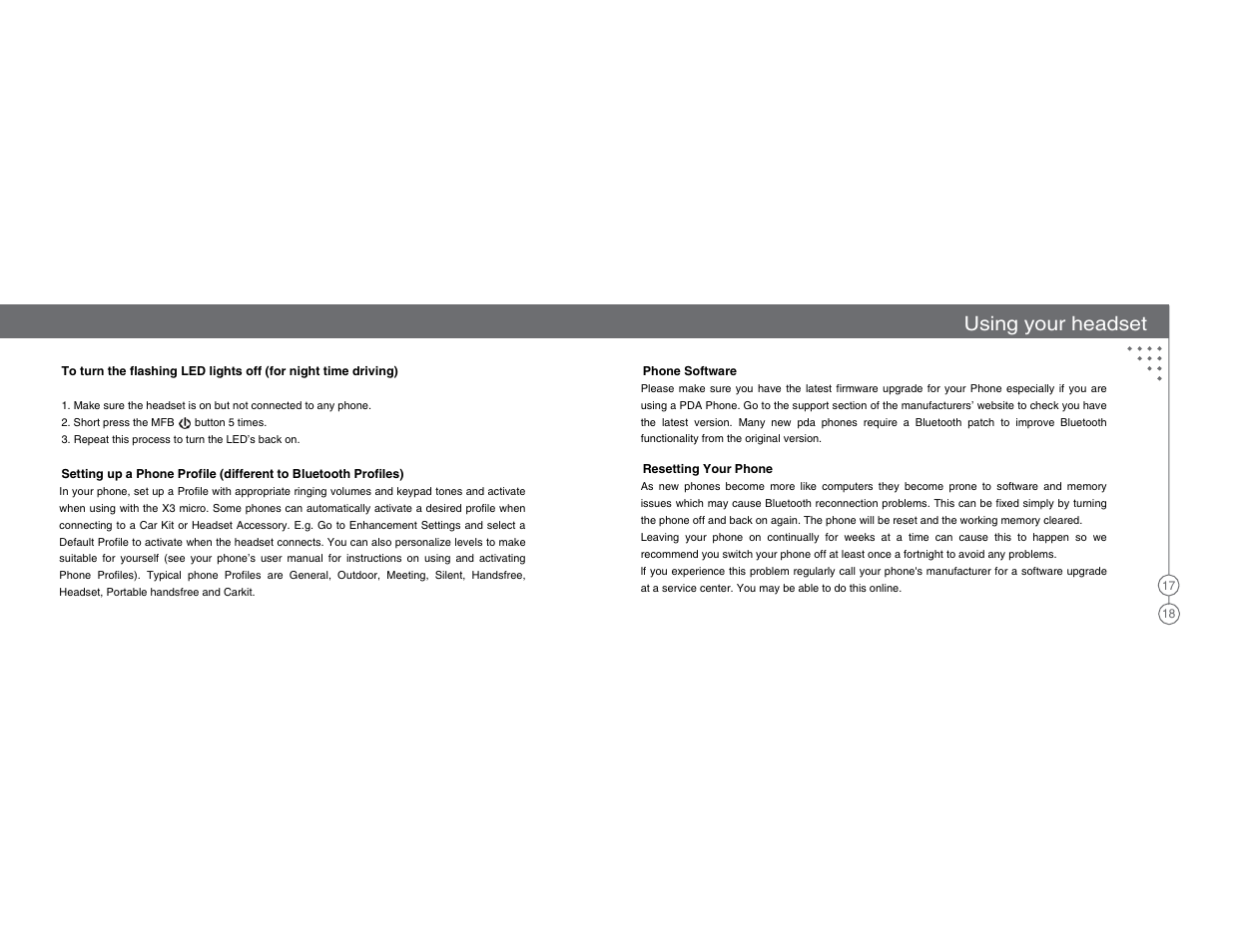 Using your headset | BlueAnt X3 Micro Bluetooth Headset User Manual | Page 10 / 27