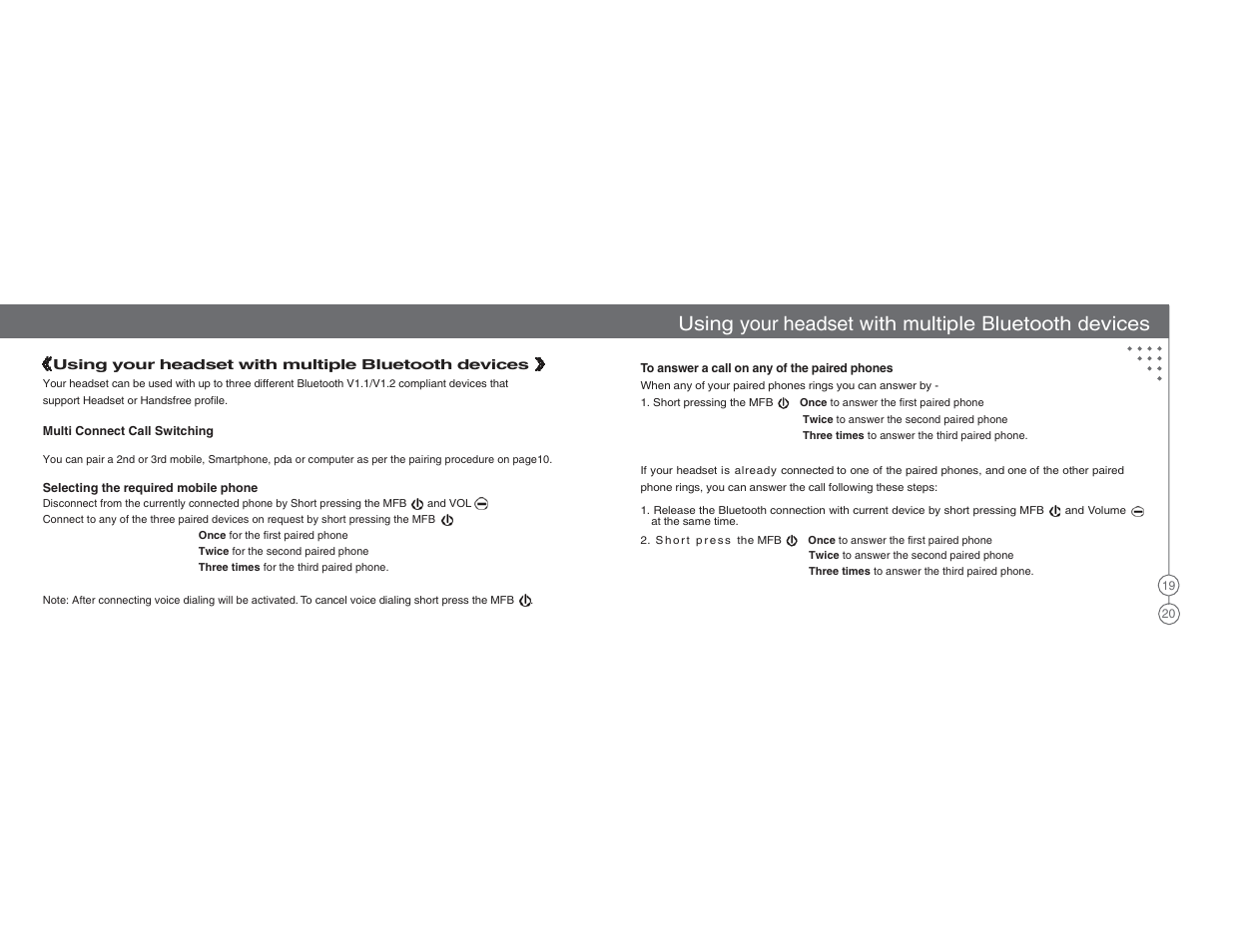 Using your headset with multiple bluetooth devices | BlueAnt X3 Micro Bluetooth Headset User Manual | Page 11 / 27