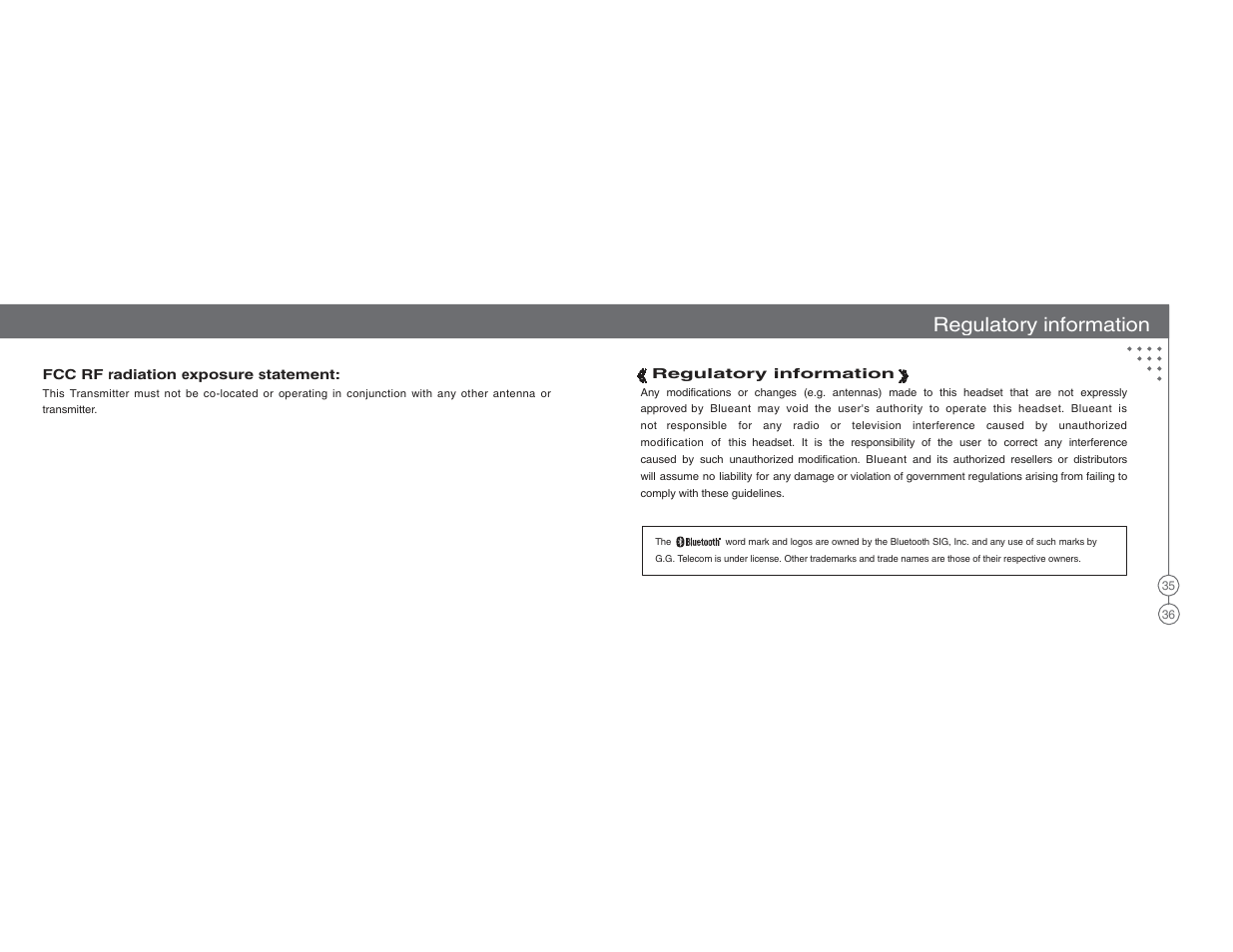 Regulatory information | BlueAnt X3 Micro Bluetooth Headset User Manual | Page 19 / 27