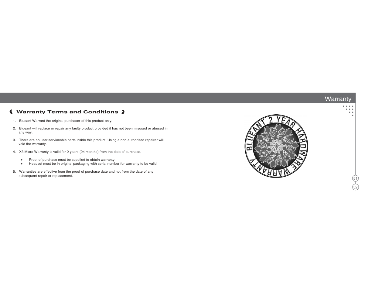 Warranty | BlueAnt X3 Micro Bluetooth Headset User Manual | Page 27 / 27