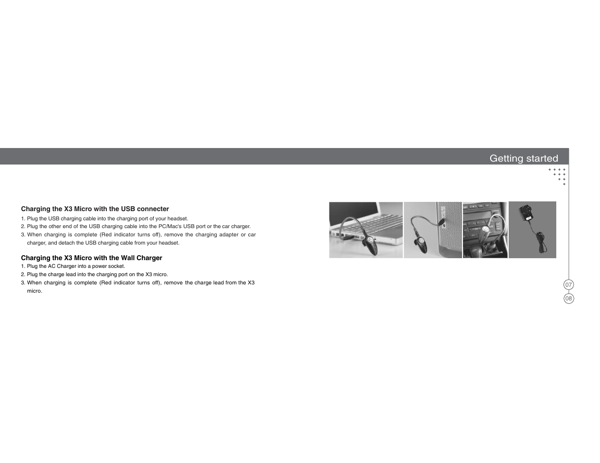 Getting started | BlueAnt X3 Micro Bluetooth Headset User Manual | Page 5 / 27