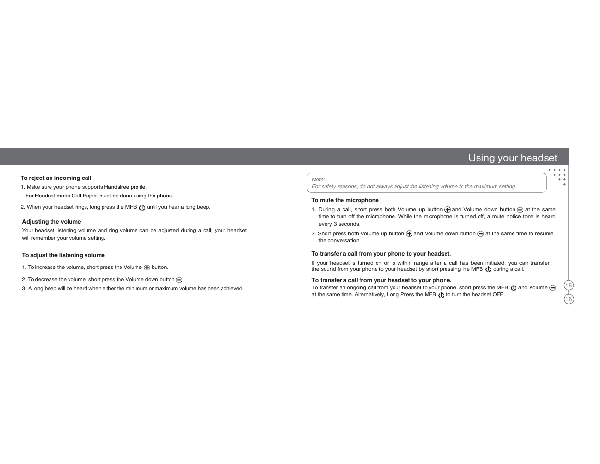 Using your headset | BlueAnt X3 Micro Bluetooth Headset User Manual | Page 9 / 27