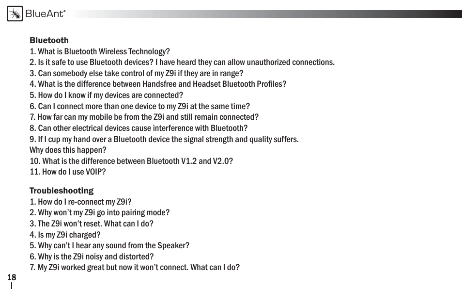 BlueAnt Z9i Bluetooth Headset User Manual | Page 18 / 34
