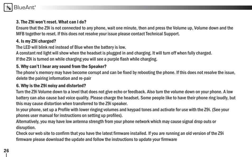 BlueAnt Z9i Bluetooth Headset User Manual | Page 26 / 34