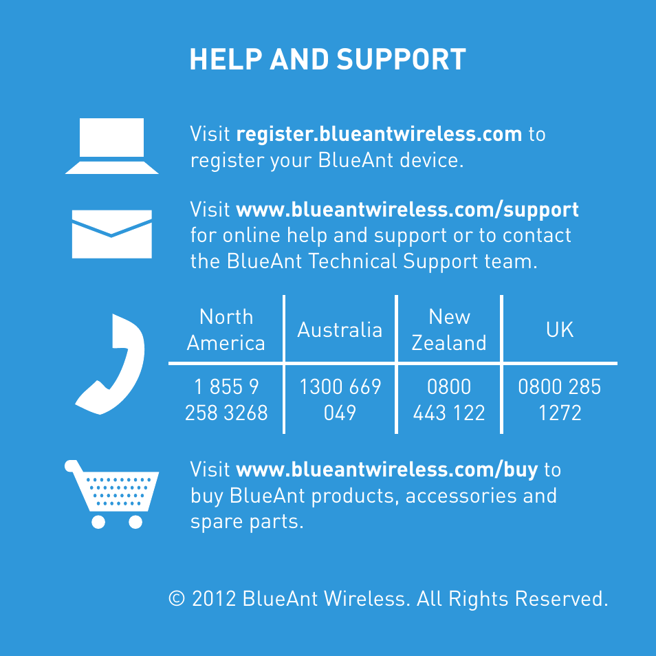 Help and support | BlueAnt COMMUTE Voice Activated Handsfree User Manual | Page 32 / 32