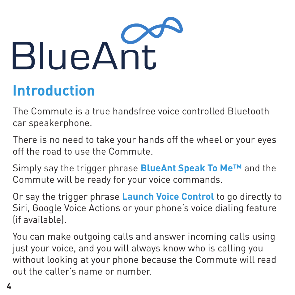 Introduction | BlueAnt COMMUTE Voice Activated Handsfree User Manual | Page 4 / 96