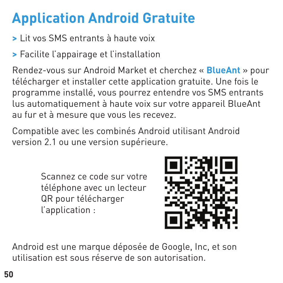 Application android gratuite | BlueAnt COMMUTE Voice Activated Handsfree User Manual | Page 50 / 96