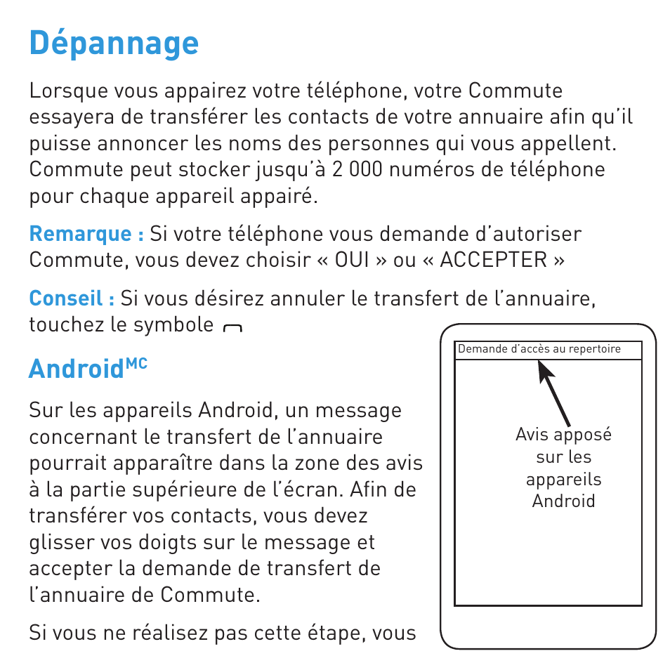Dépannage, Android | BlueAnt COMMUTE Voice Activated Handsfree User Manual | Page 51 / 96