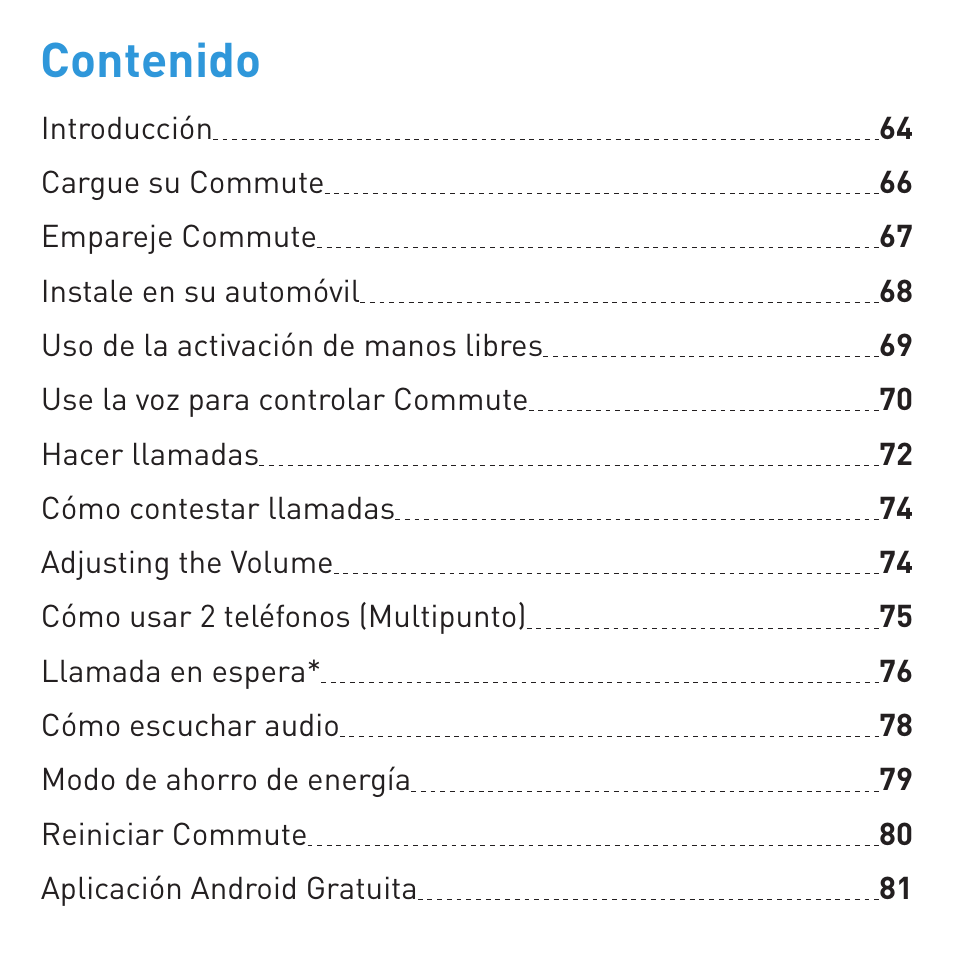 BlueAnt COMMUTE Voice Activated Handsfree User Manual | Page 62 / 96
