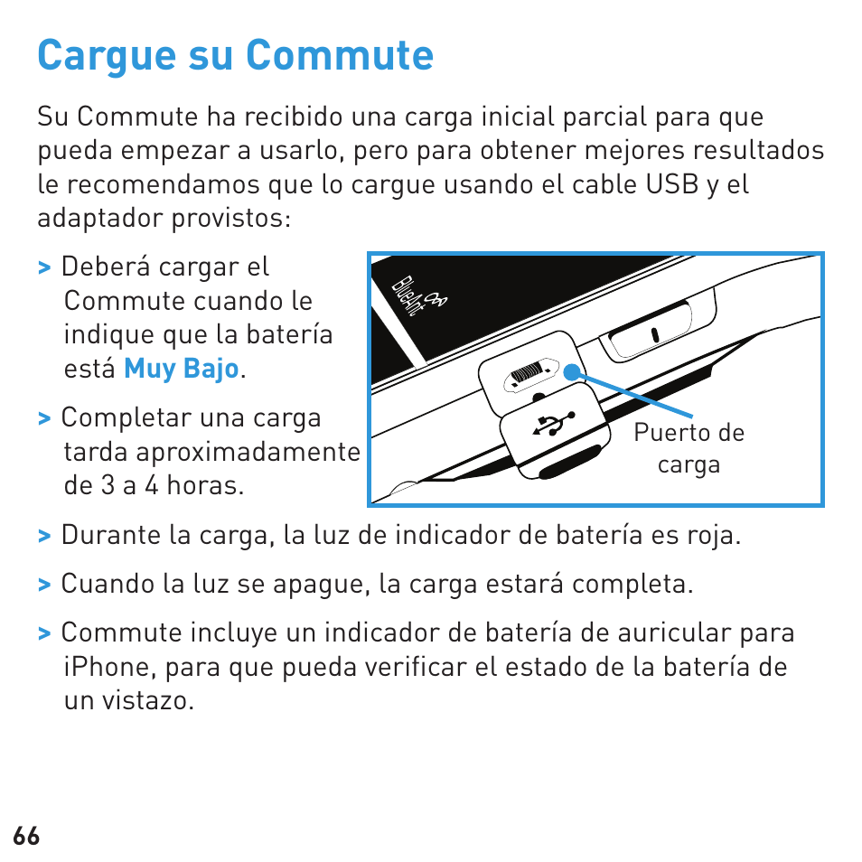 Cargue su commute | BlueAnt COMMUTE Voice Activated Handsfree User Manual | Page 66 / 96