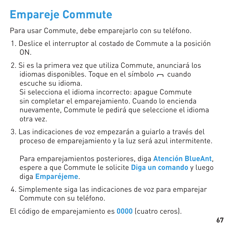 Empareje commute | BlueAnt COMMUTE Voice Activated Handsfree User Manual | Page 67 / 96