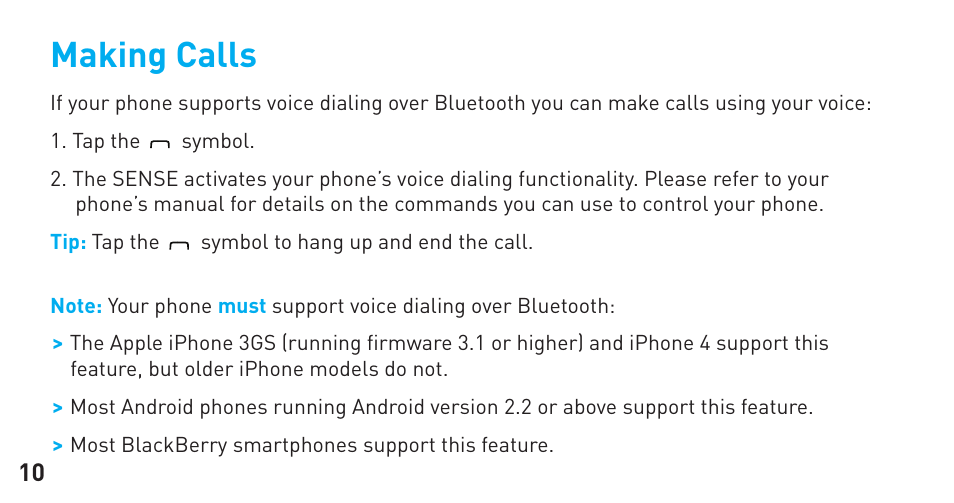 Making calls | BlueAnt Sense Speakerphone (S3 Compact) User Manual | Page 10 / 20