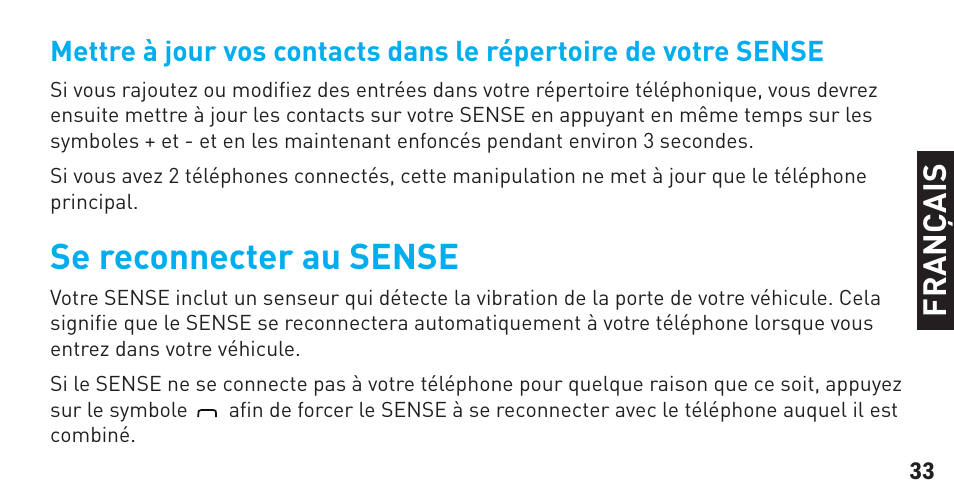 Se reconnecter au sense | BlueAnt Sense Speakerphone (S3 Compact) User Manual | Page 33 / 56
