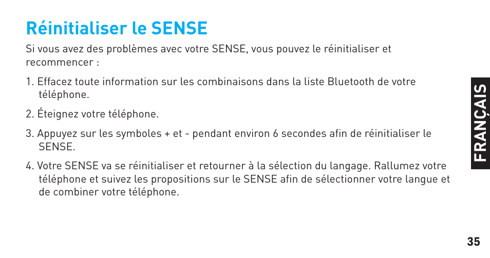 Réinitialiser le sense | BlueAnt Sense Speakerphone (S3 Compact) User Manual | Page 35 / 56