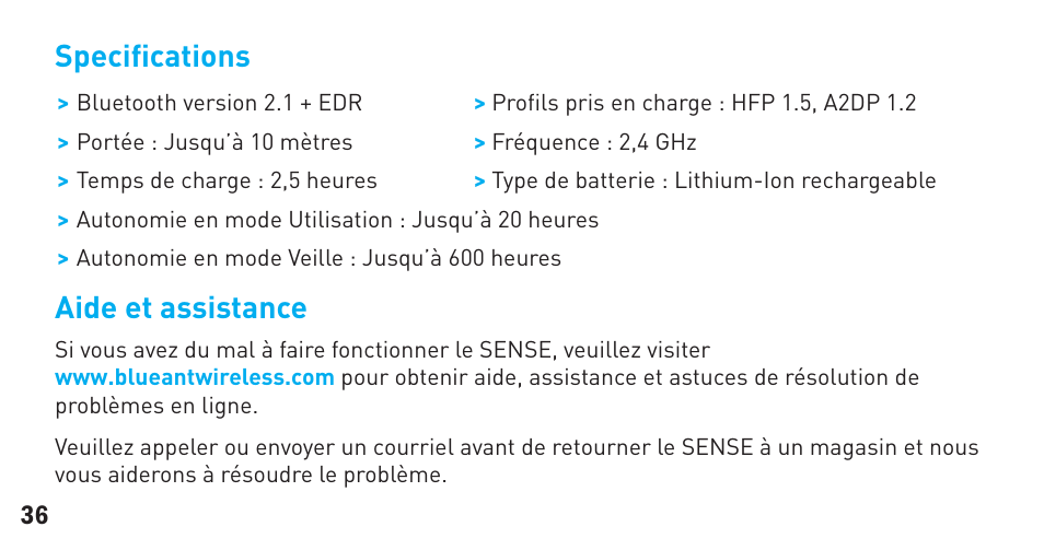 BlueAnt Sense Speakerphone (S3 Compact) User Manual | Page 36 / 56