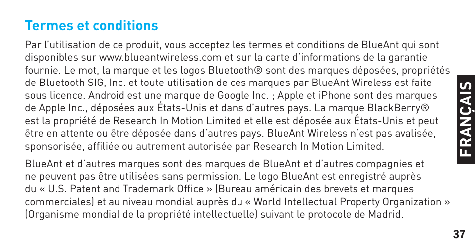 Fr a n ça is | BlueAnt Sense Speakerphone (S3 Compact) User Manual | Page 37 / 56