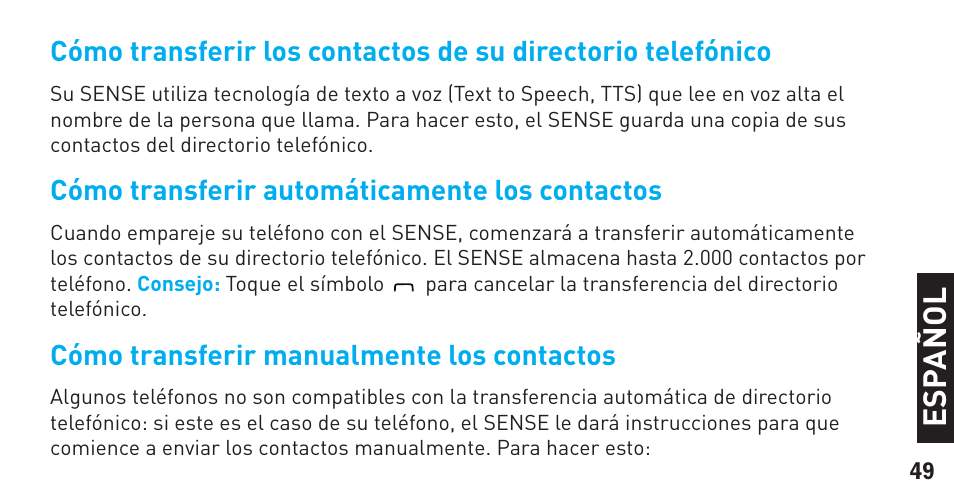 Es pa ñ o l | BlueAnt Sense Speakerphone (S3 Compact) User Manual | Page 49 / 56