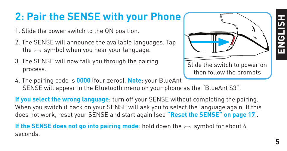 Pair the sense with your phone, En g li sh | BlueAnt Sense Speakerphone (S3 Compact) User Manual | Page 5 / 56