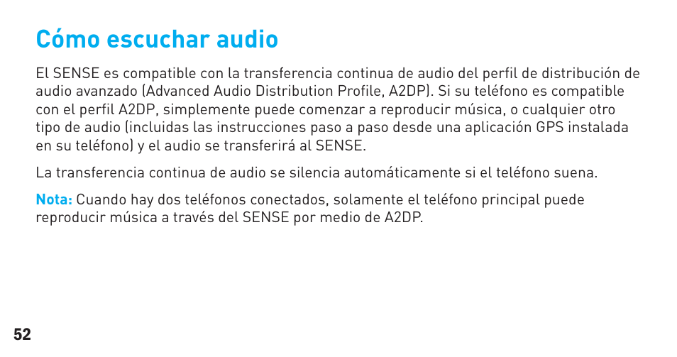 Cómo escuchar audio | BlueAnt Sense Speakerphone (S3 Compact) User Manual | Page 52 / 56