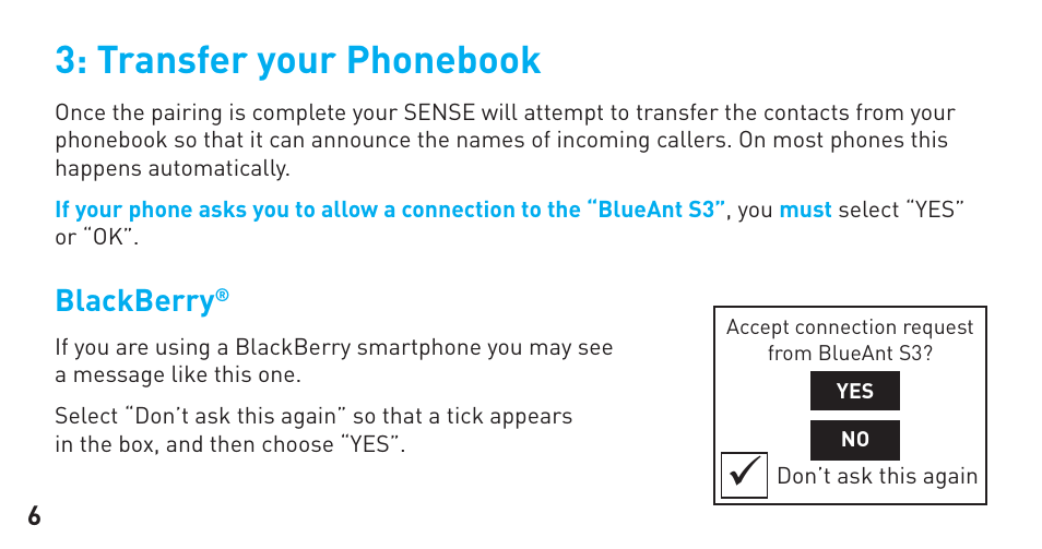 Transfer your phonebook | BlueAnt Sense Speakerphone (S3 Compact) User Manual | Page 6 / 56