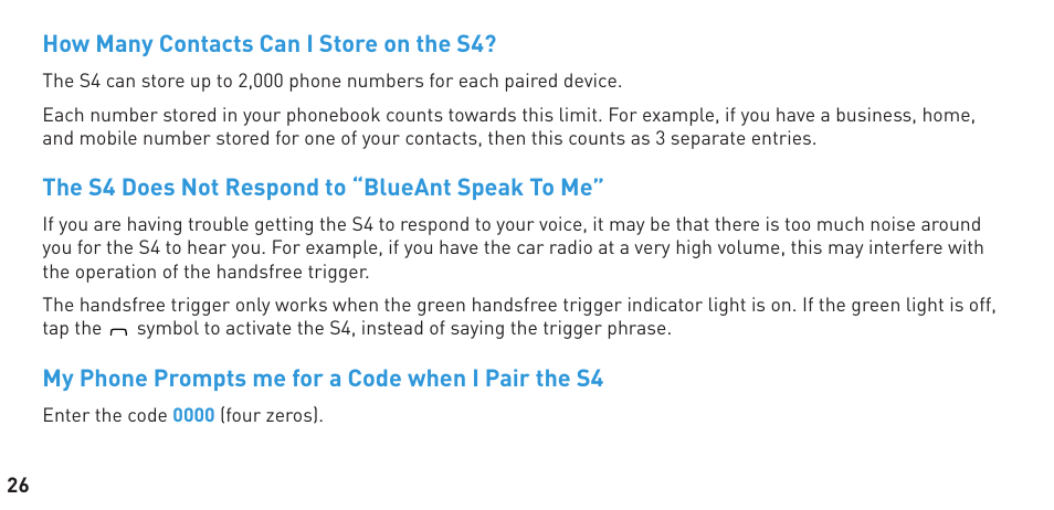 BlueAnt S4 True Handsfree User Manual | Page 26 / 32