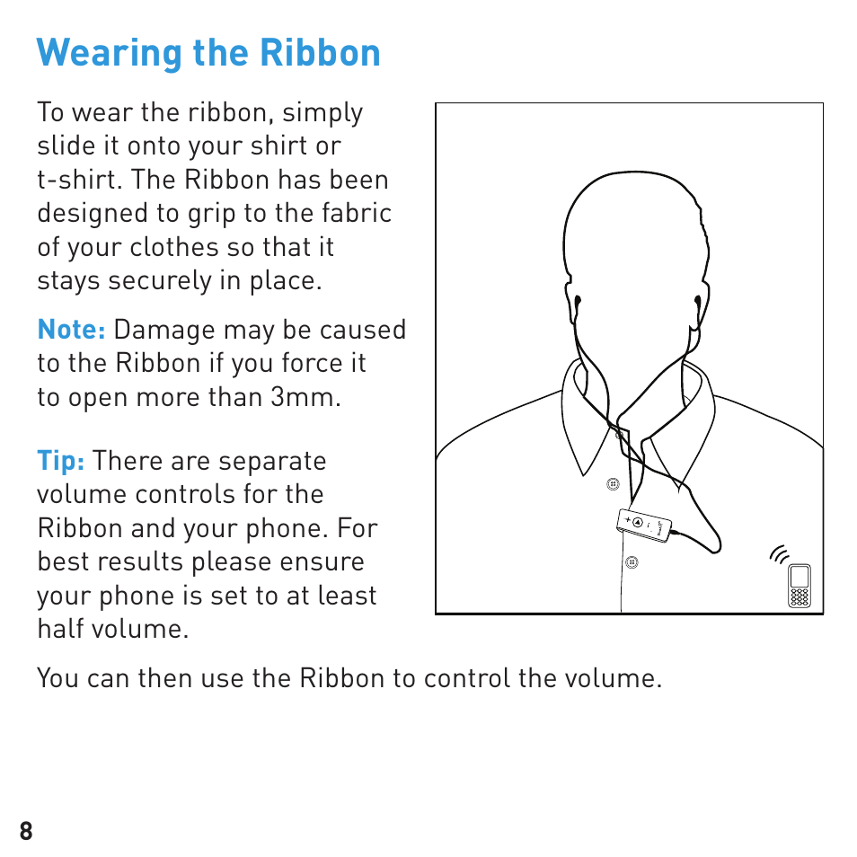 Wearing the ribbon | BlueAnt RIBBON Stereo Bluetooth Streamer User Manual | Page 8 / 16