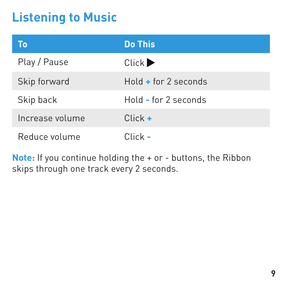 Listening to music | BlueAnt RIBBON Stereo Bluetooth Streamer User Manual | Page 9 / 16