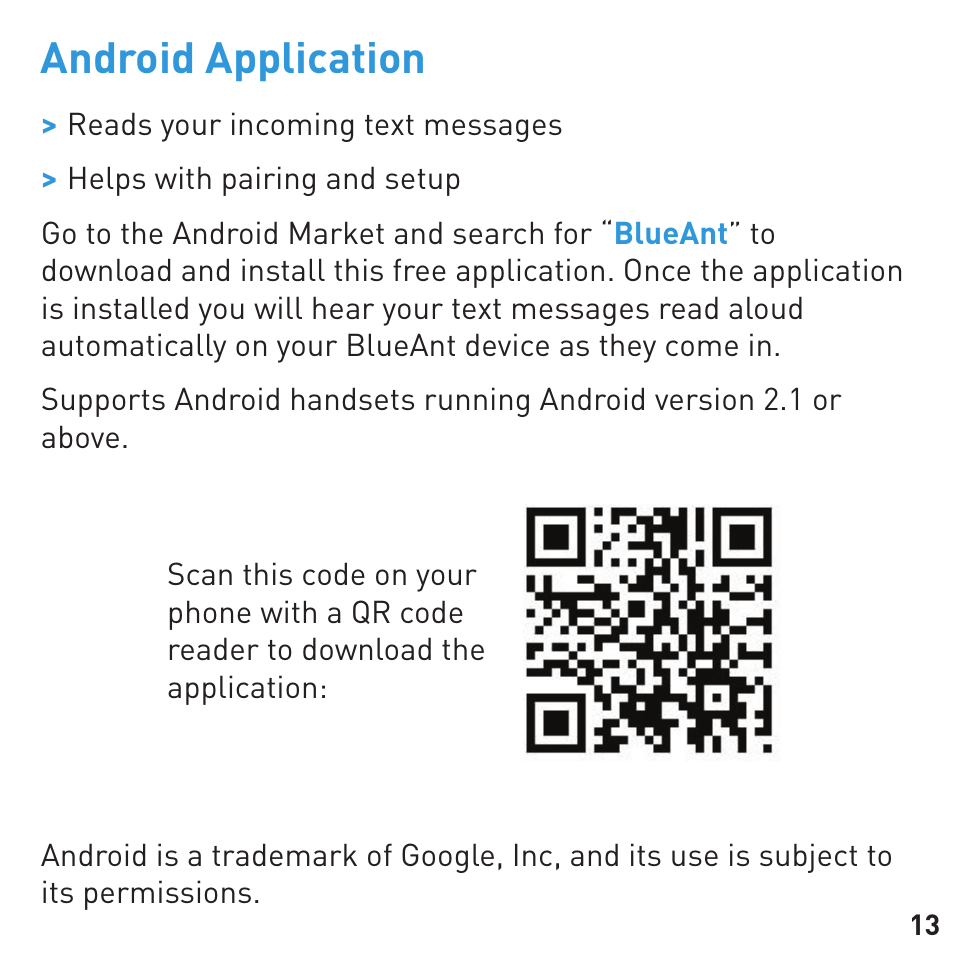 Android application | BlueAnt RIBBON Stereo Bluetooth Streamer User Manual | Page 13 / 48