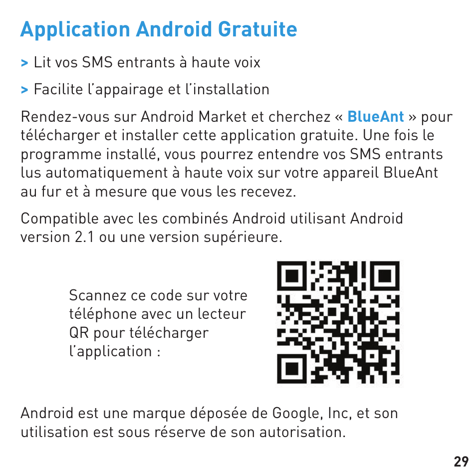 Application android gratuite | BlueAnt RIBBON Stereo Bluetooth Streamer User Manual | Page 29 / 48