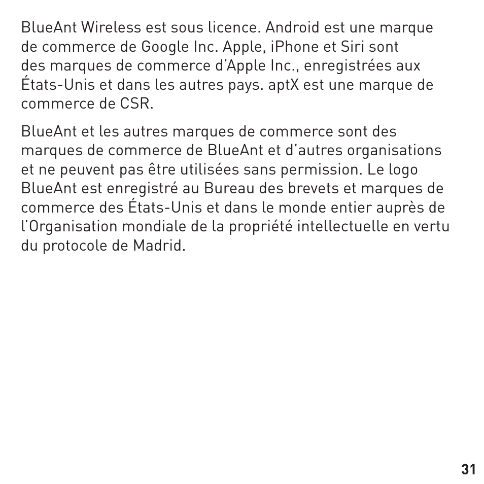 BlueAnt RIBBON Stereo Bluetooth Streamer User Manual | Page 31 / 48