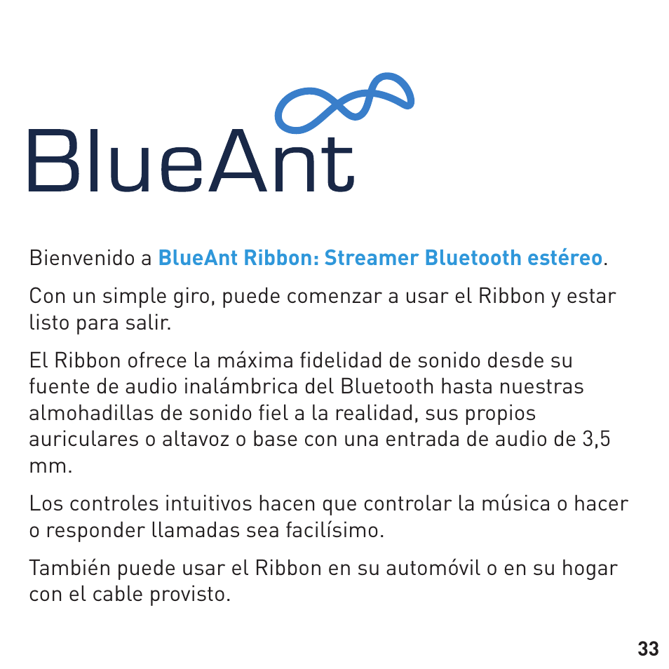 BlueAnt RIBBON Stereo Bluetooth Streamer User Manual | Page 33 / 48