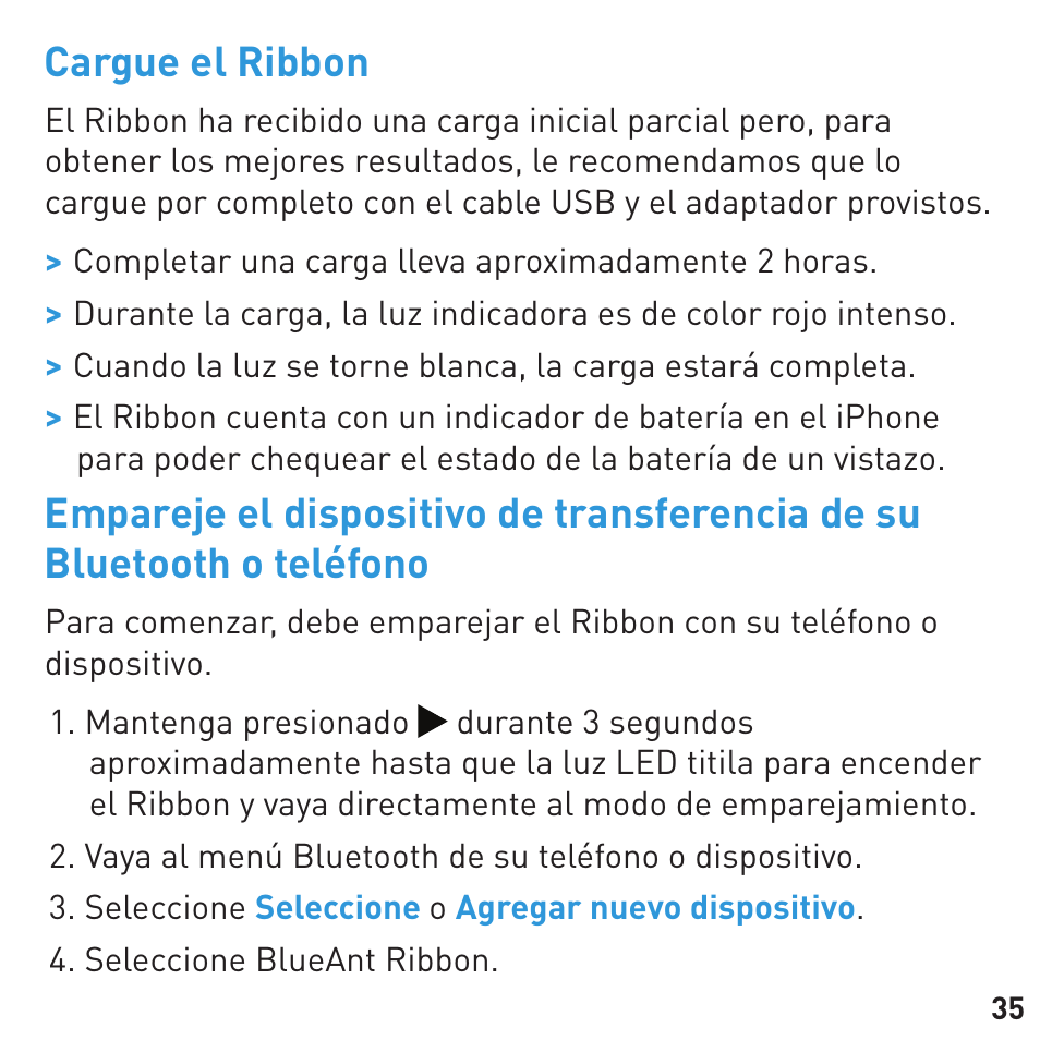 Cargue el ribbon | BlueAnt RIBBON Stereo Bluetooth Streamer User Manual | Page 35 / 48